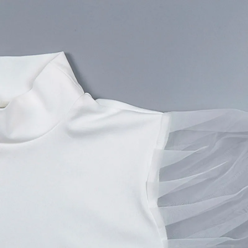 

Retro Blouse Women Mesh Gauze Chiffon Shirt Long Sleeve Turtleneck Puff Sleeve Thin Bottoming Top Blusas Mujer De Modae