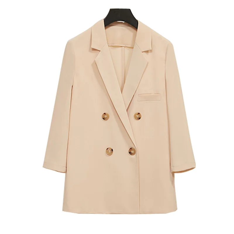 

Solid Office Blazer Women 2021 Spring Fashion OL Double Breasted Turn Down Collar Short Blazers and Jacket Female Casual Coats