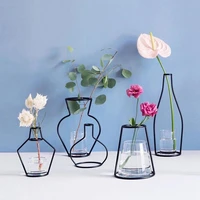 retro iron line flowers vase metal plant holder modern solid home decor nordic styles iron frame vase