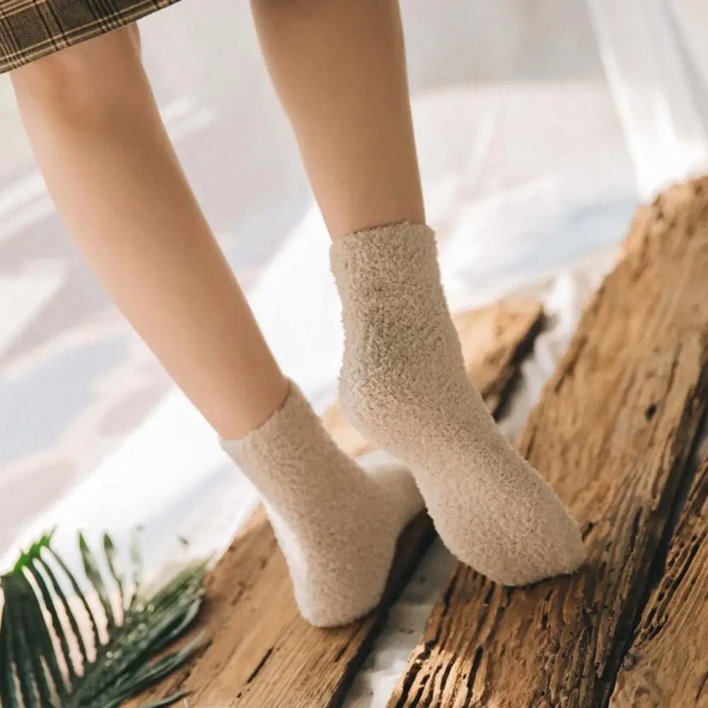 

Winter Women Solid Color Thicken Warm Fluffy Cotton Middle Tube Bed Floor Socks