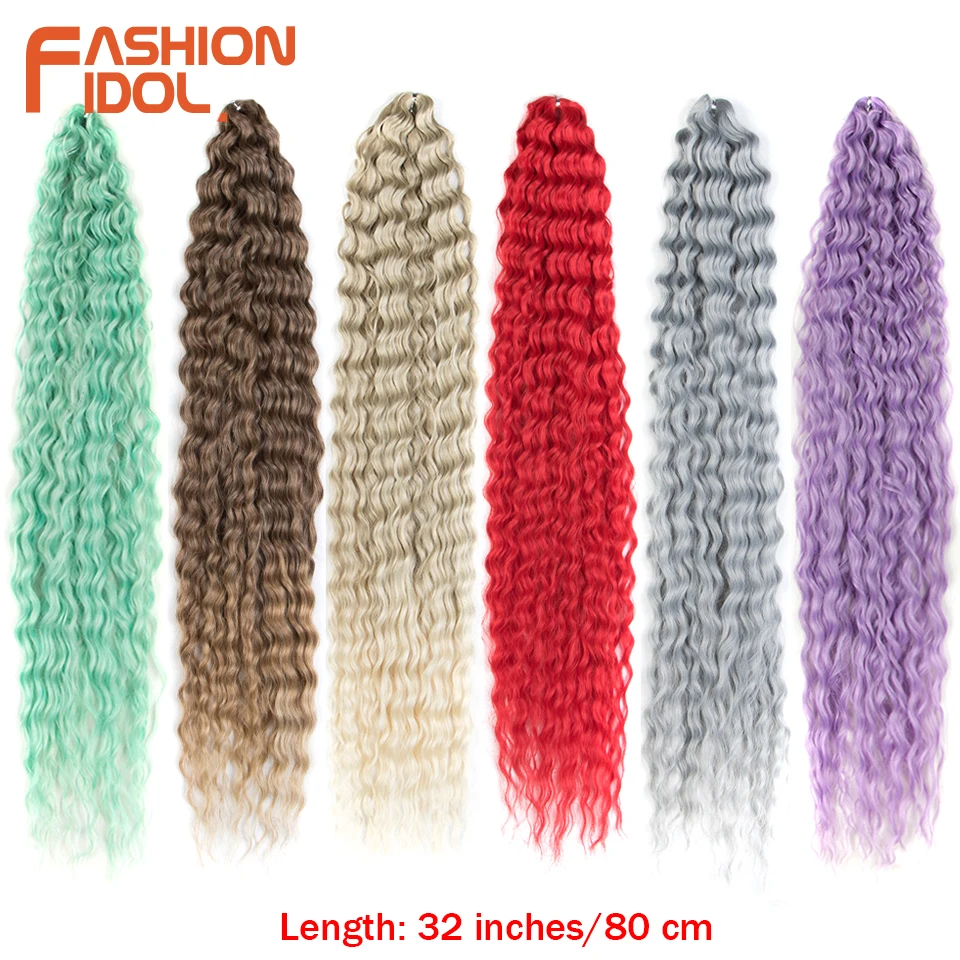 FASHION IDOL 32 Inch Soft Long Water Wave Crochet Hair Synthetic Goddess Braiding Hair Natural Wavy Ombre Blonde Hair Extensions