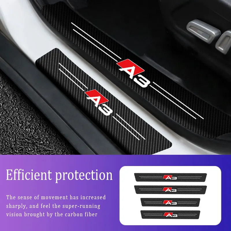 

4PCS Car Styling Carbon Fiber Car Door Sill Protector Decor Stickers Decals For Audi A3 2004 2008 2009-2014 2015 2016 2017 Model