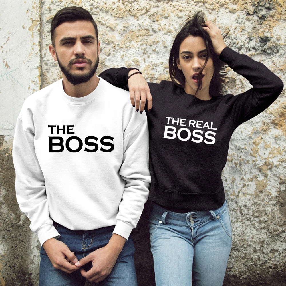 Толстовка для пар с надписью «The Boss The Real Boss»; Повседневная осенне-зимняя одежда унисекс; хипстерский свитер; пуловер