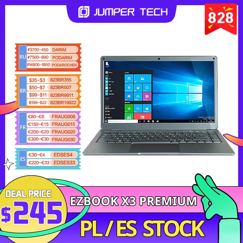 Review Laptops Windows 10 Jumper EZbook X3 Premium 13.3 inch 1080P IPS Display Intel J3455 8G RAM 128G ROM Ноутбуки