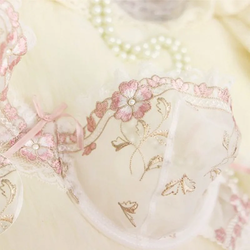 

Sensual Woman Underwear Lingerie Set Cute Transparent Lace Push up Bra Underpants Bra for Women Ultra-thin Steel Ring Brassiere