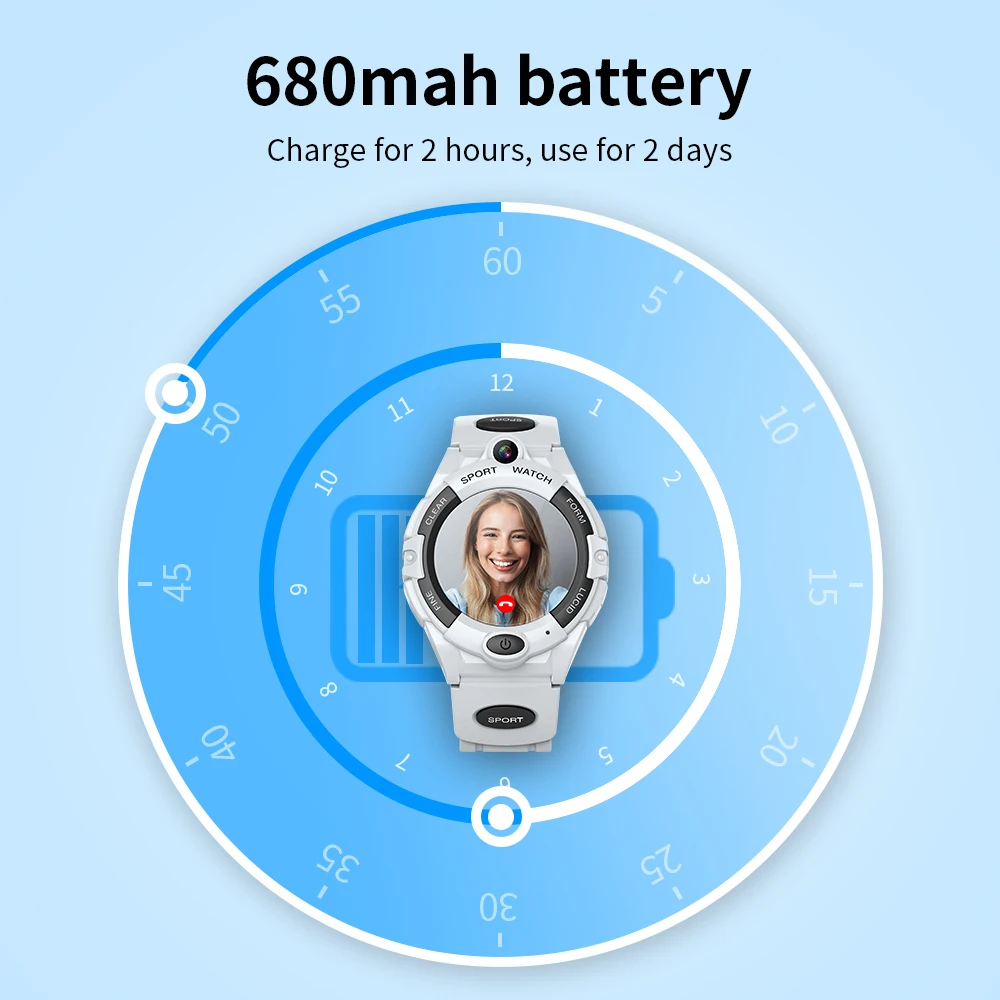 Детские Смарт часы 4G GPS трекер i10 с видеозвонком Wi Fi Sim карта Серебристая батарея 680