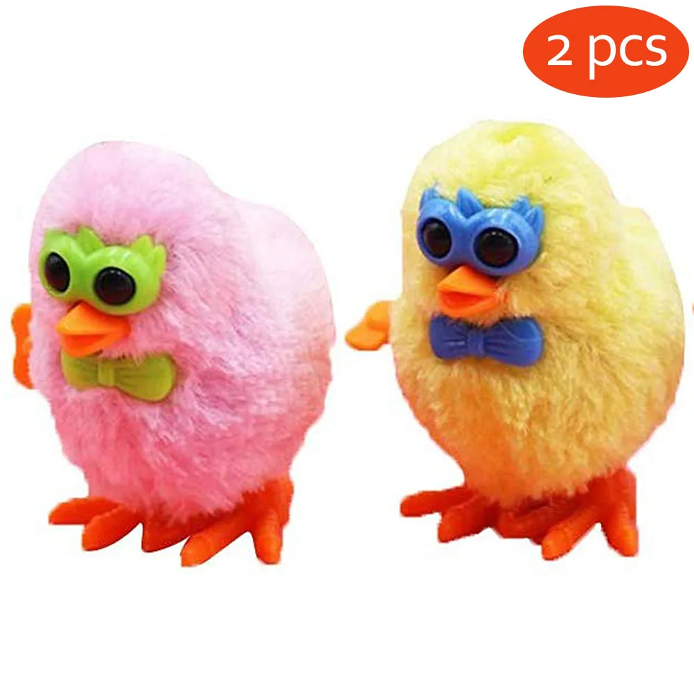 

2pcs Glasses Plush Chick Toy Clockwork Jumping Chicken Children'S Game Toy Gift Color Random Delivery