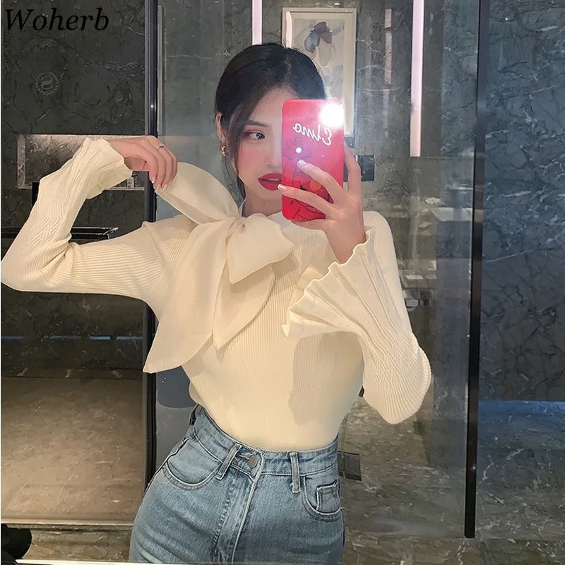 Женские пуловеры Woherb свитер 2023 корейский элегантный вязаный модный джемпер на