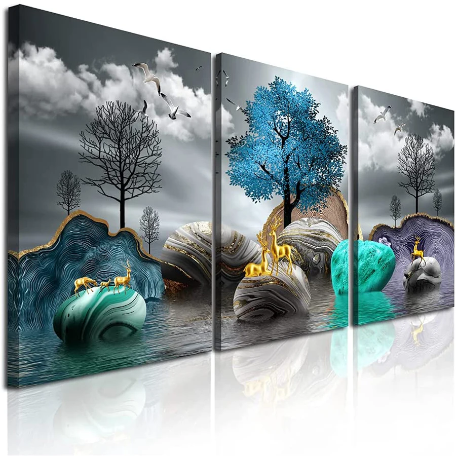 

3pcs diamond painting Nordic minimalist decoration golden deer diamond embroidery square / round handmade gift home decoration