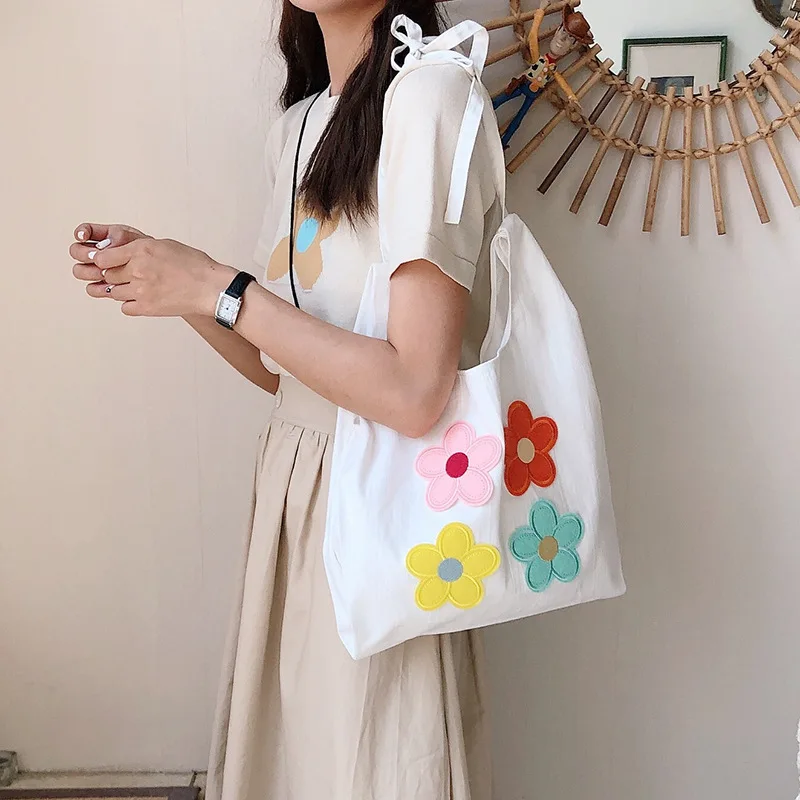 Холщовая Сумка с цветами Студенческая сумка на ремне Женский мессенджер