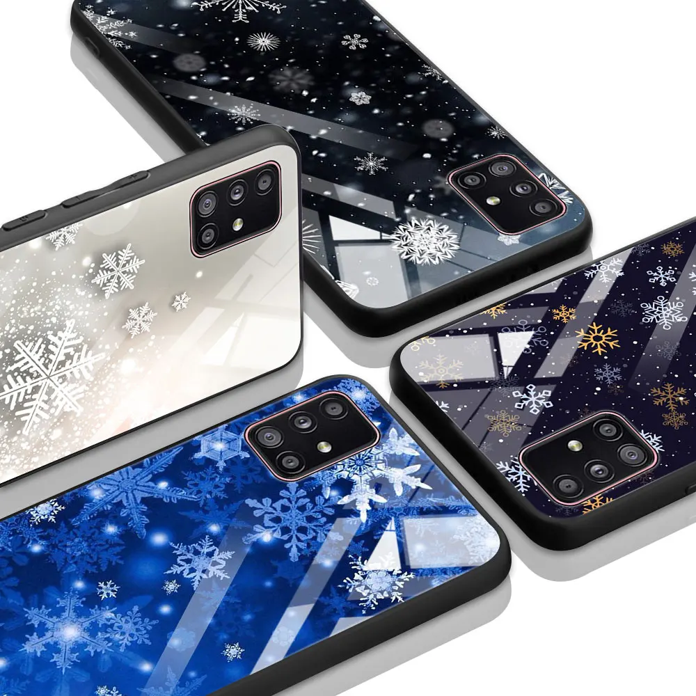 

Snow Flower Glass Case For Samsung Galaxy A51 A71 A21S A70 A31 A10 M31 M51 A91 Cell Phone Cover A30 M30S A40 A41 A11 Fundas Capa