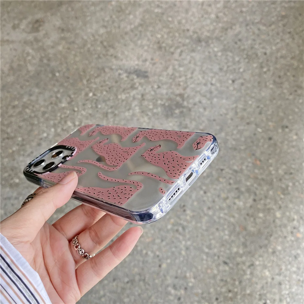 

Fashion Transparent Pink Leopard Silicone TPU Phone Case Iphone 12 11 Pro MAX Mini X XS MAX XR 7 8 6 Plus 6 6SCoque Funda