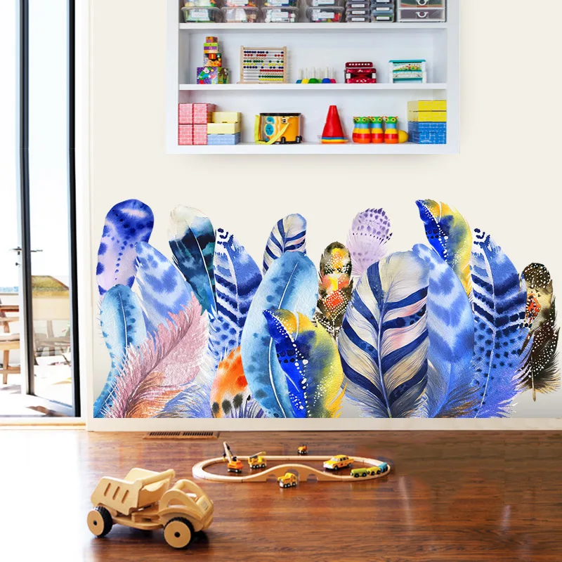 

DIY Colorful Feathers Wall Stickers for Teen Room Decoration Kids Room Bedroom Living Room Home Decor Decals Vinyl Wallpaper