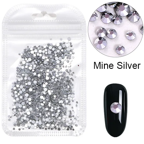 Mine Silver 1000 шт Смешанные Размеры SS3-SS12; обувь с блестящими стразами ab стеклянные стразы для дизайна ногтей Стразы Б ез исправлений ногтей Rhinestoens нейл-арта украшения H0248 - Цвет: Mine Silver