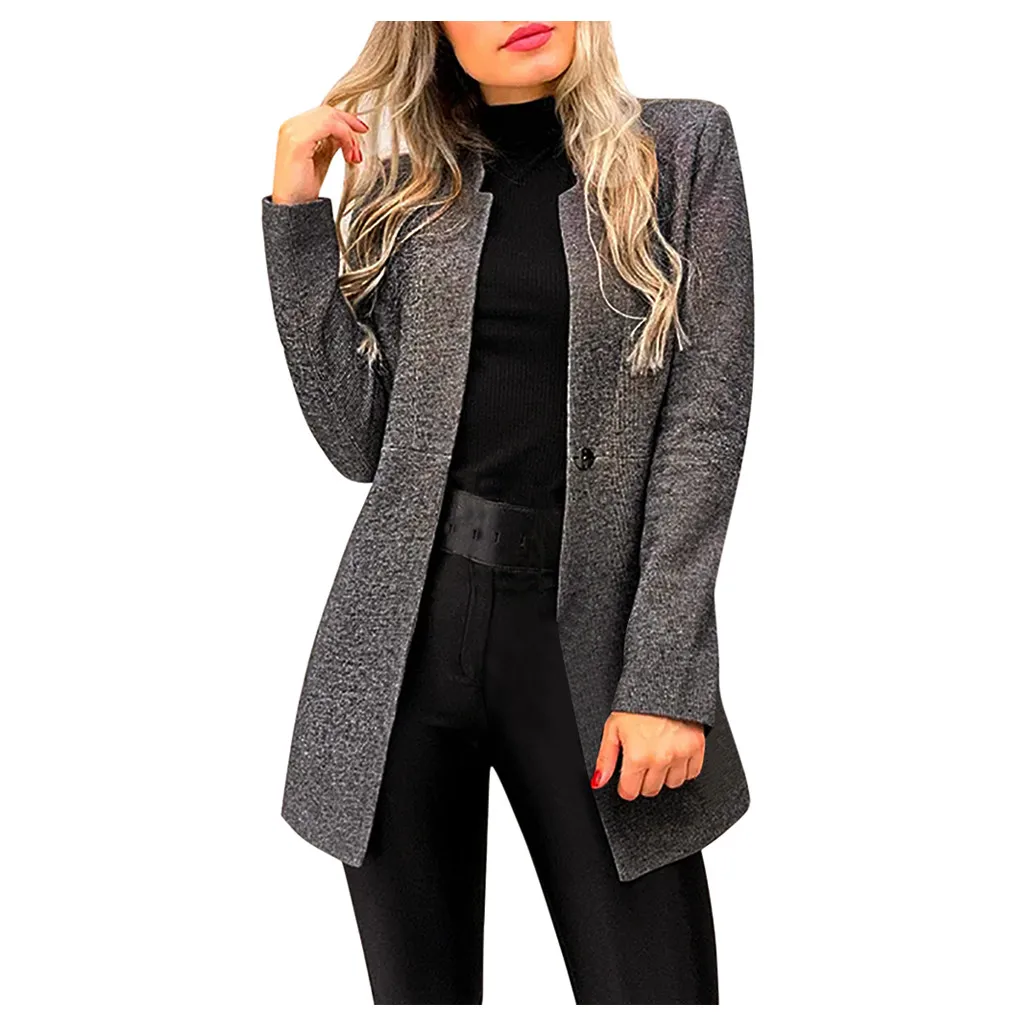 Black Chaquetas mujer женский однотонный OL стиль длинный рукав элегантный тонкий костюм шерстяное пальто куртка veste femme зима осень плюс размер - Цвет: Black