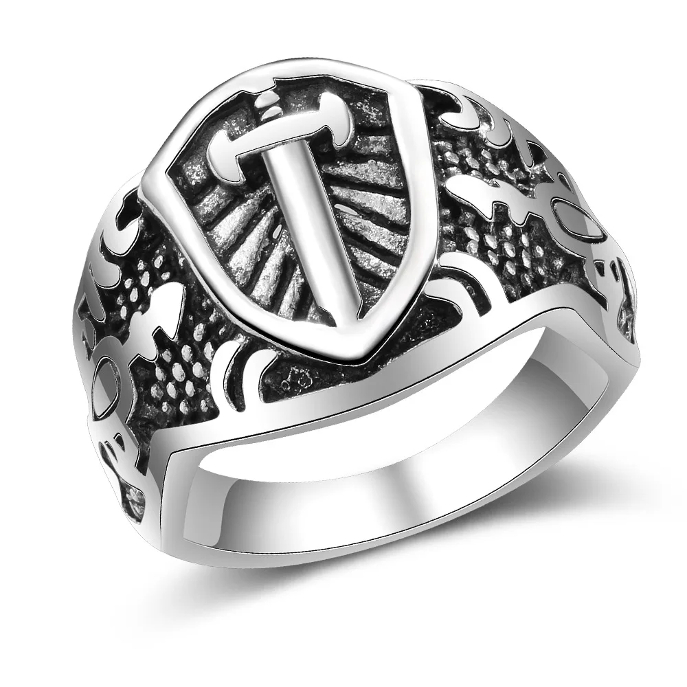 Винтажный Рыцарь Меч Щит серебряного цвета кольца для мужчин панк античный Signet