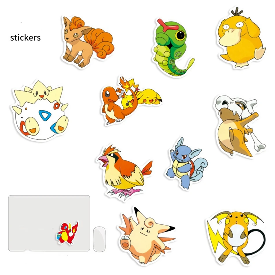 50PCS Anime Pokemon Stickers Pikachu Kawaii Waterproof Skateboard Guitar Laptop Travel Luggage Cartoons Sticker Girl Kids Toys - купить по