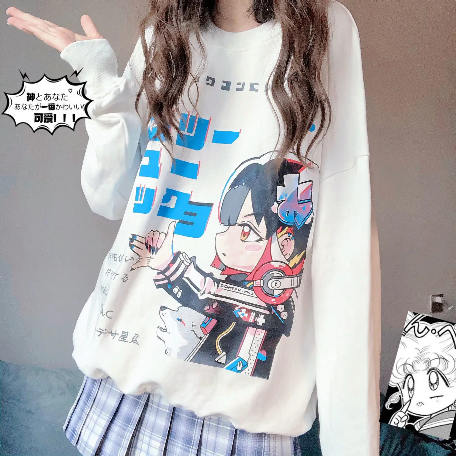 Худи женские свободные свитшоты Осенние аниме с длинным рукавом мультяшным