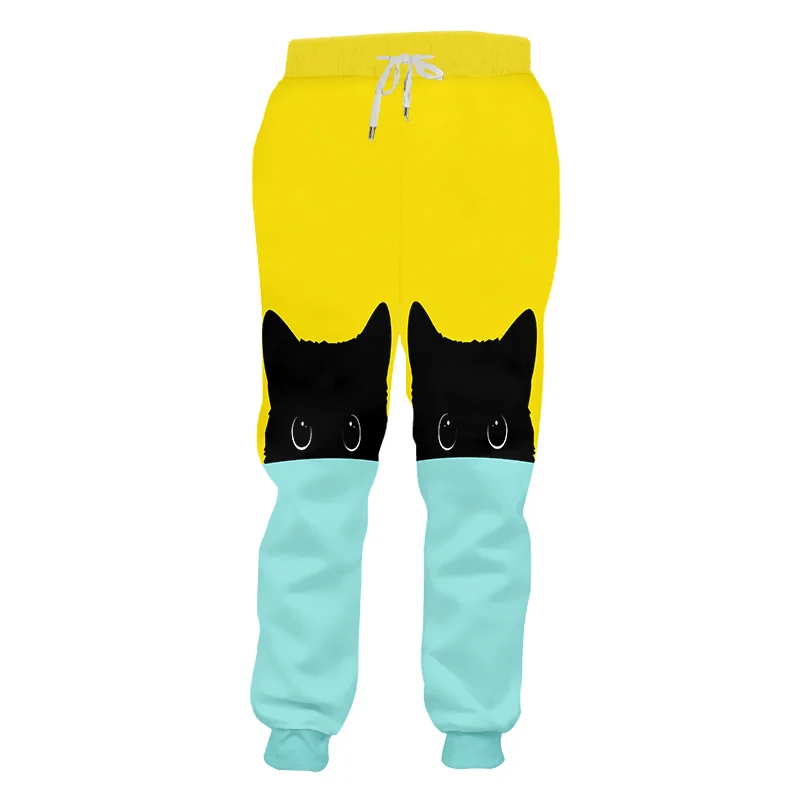 Cute Cat UJWI, Новое поступление, женские/мужские, крутые, с принтом, желтые, синие, с милым котом, 3D, спортивные штаны, унисекс, джоггеры, шаровары, Осень-зима, повседневные штаны - Цвет: Cute Cat