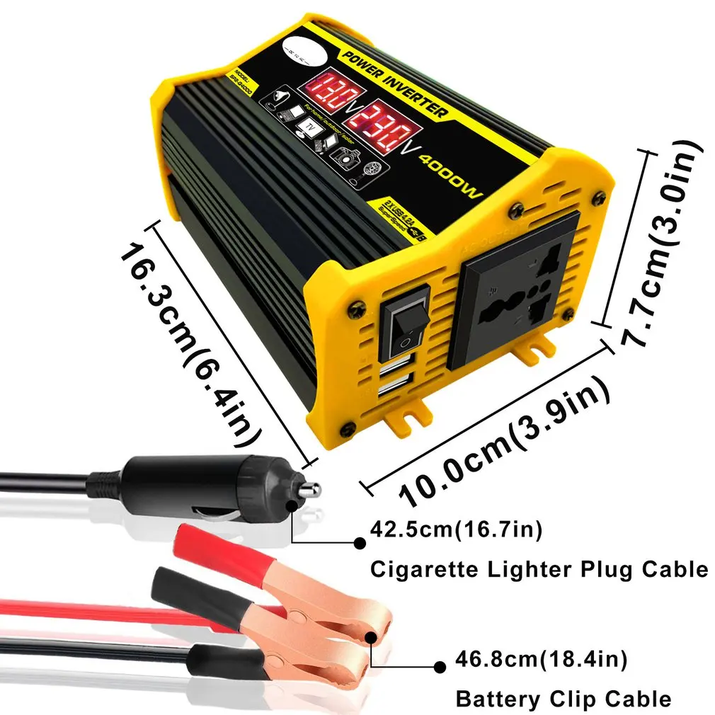 

4000W 12V to 220V/110V LED Display Car Power Inverter Converter Adapter Dual USB Voltage Transformer Modified Sine Wave