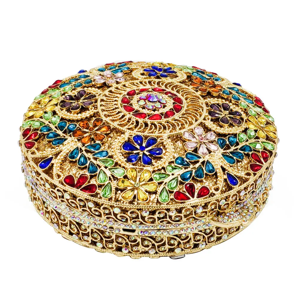 Женский вечерний клатч-минодьер с двойными цветами и разноцветными кристаллами |