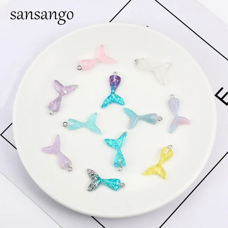 10 шт./лот блестящие подвески с плоской задней стороной и хвостом русалки DIY