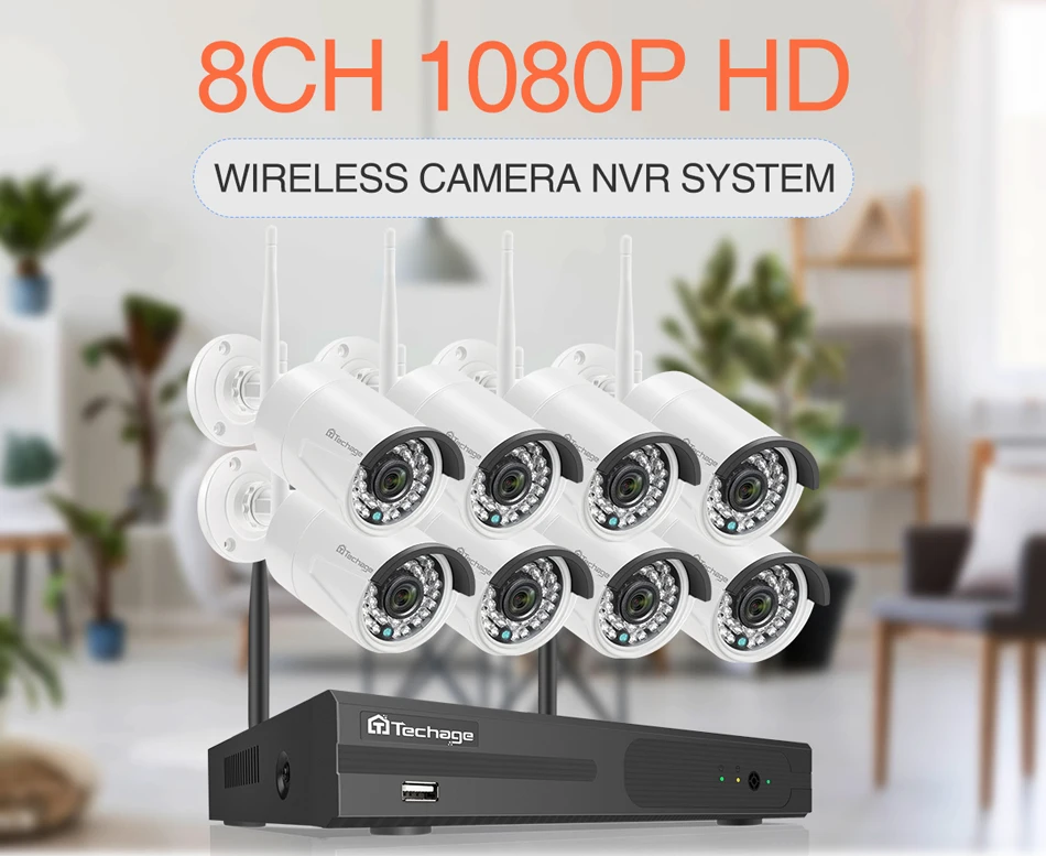 Techage 8CH аудио звук беспроводная CCTV система безопасности 1080P 2MP Wifi NVR Водонепроницаемая камера P2P комплект видеонаблюдения 3 ТБ HDD
