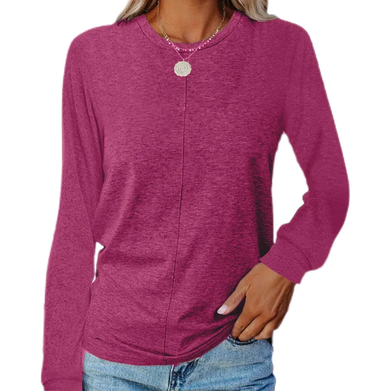 

Women Solid Color Vintage T Shirts Autumn Long Sleeve O Neck Pullover Casual Loose Basic Top Tees Female Streetwear Clothing