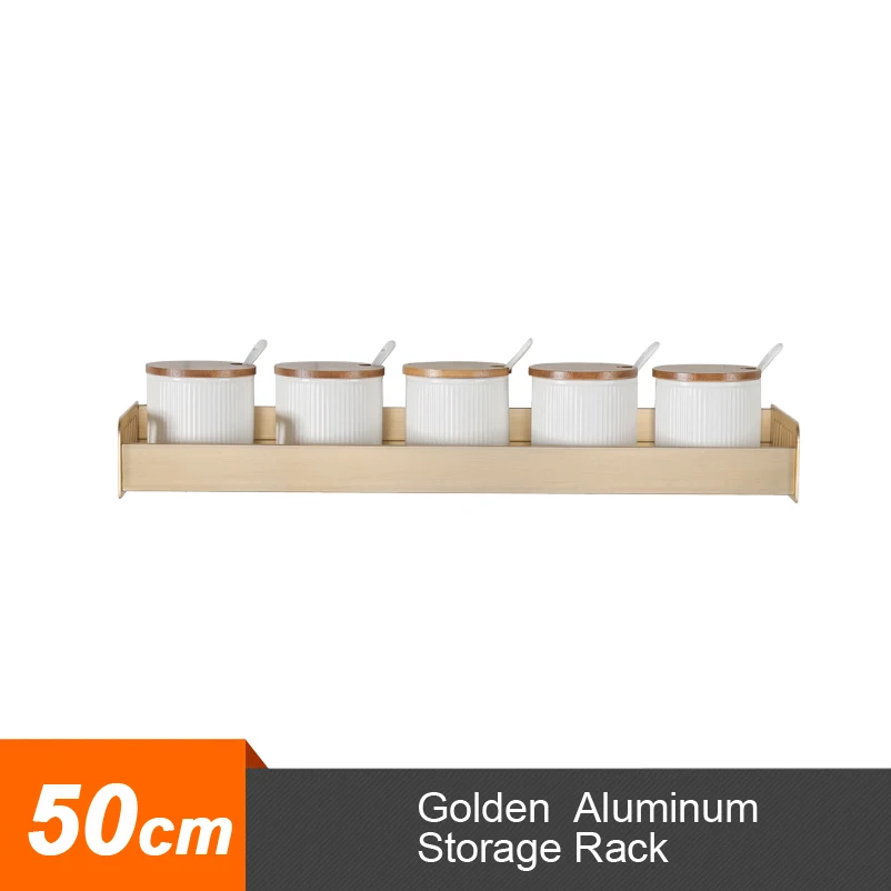 G-50cm Rack Многофункциональный кухонный держатель настенная кухонная стойка для Хранения Алюминиевая приправа банка Кастер Полка золотой черный кухонные аксессуары - Цвет: G-50cm Rack