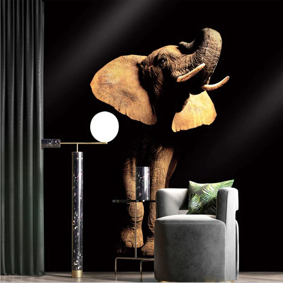Пользовательские 3D обои роспись Слон животные Черный крыльцо фон диван