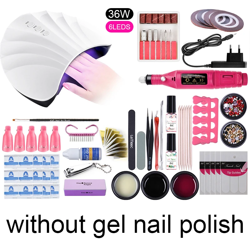 Set 8 Набор инструментов для ногтей Гель-лак для ногтей комплект био-Гели Soak Off инструменты для маникюра с УФ-светодиодный леча светильник Электрический Фрезер для ногтей, сверлильный все для маникюра - Цвет: Set 8