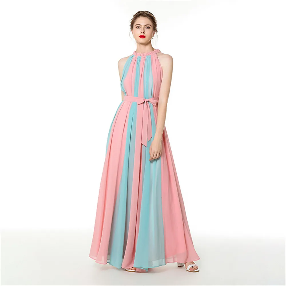 Женское вечернее платье-трапеция длинное шифоновое платье контрастных цветов с