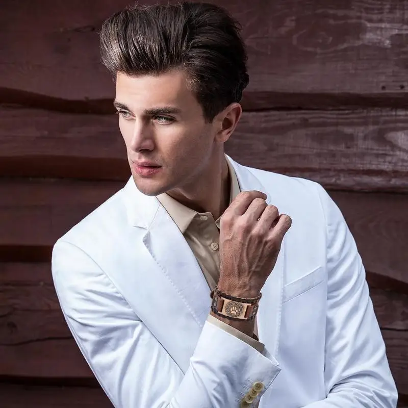 Модный мужской плетеный браслет в стиле панк широкие кожаные регулируемые