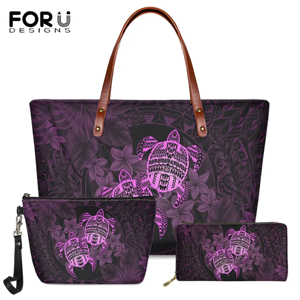

Модная женская сумка на плечо FORUDESIGNS, полинезийская племенная Гавайская черепаха, гибискус с принтом, 3 шт./компл., роскошная женская сумка