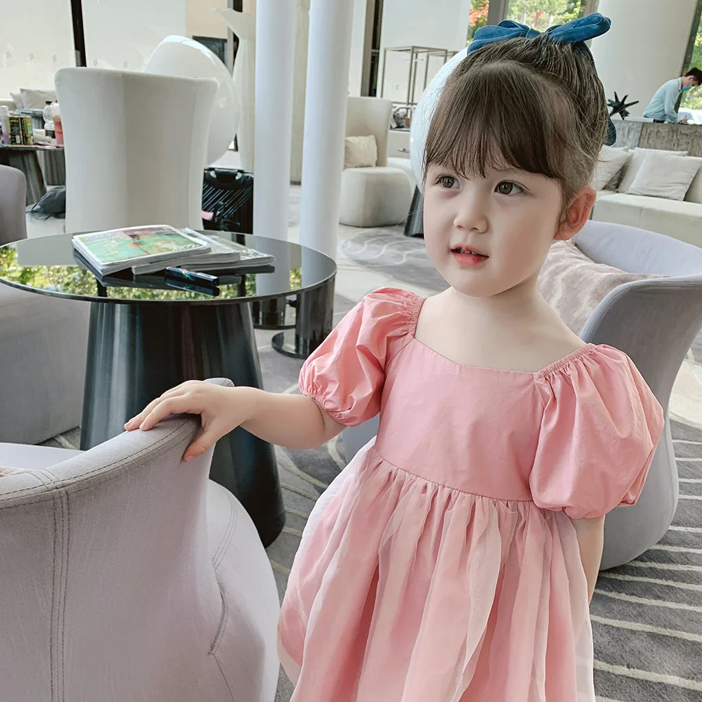 

2021 Ins New Fashion Baby Girls Dresses Summer Dress Short Sleeve Girls Pink Dress