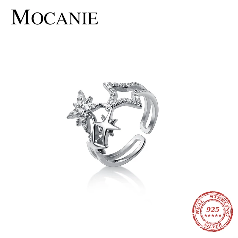 

Mocanie Hight Quality 925 Sterling Silver Shiniy Zircon Hyperbole Retro Star Opening Ring for Women Punk Style Ring Fine Jewelry