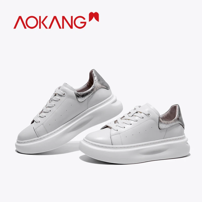 AOKANG/женские кроссовки; удобные кроссовки из натуральной кожи на платформе; женские кроссовки на танкетке; сезон осень; женская повседневная обувь