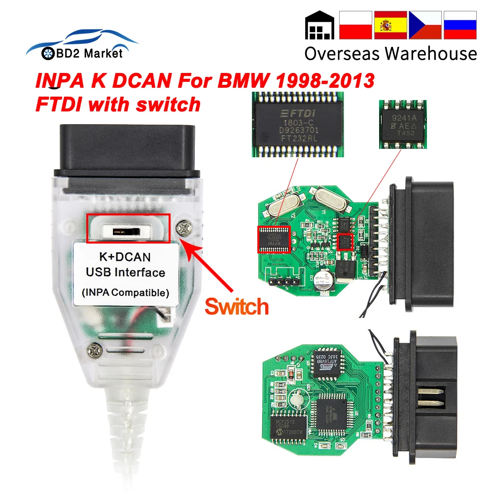 Для BMW INPA K DCAN USB интерфейс с переключателем line OBD OBD2 Диагностический кабель + линия