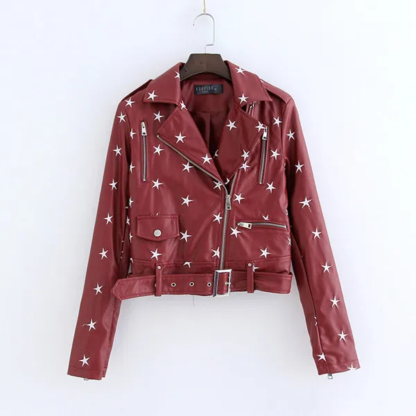 NXH Street Fashion PU Leather Jacket New Womens Star Embroidery Casual Motorcycle Jackets bright streetwear clothes women