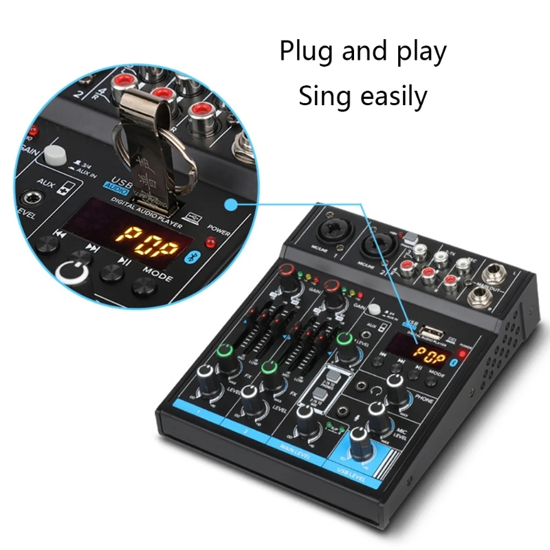 

Mini Mixer Professional Digital Portable Sound Mixing Console with Sound Card & Bluetooth Function
