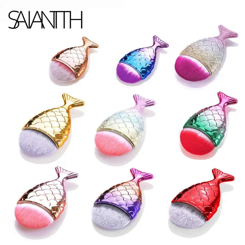 SAIANTTH Русалка основа Румяна Пудра кисть рыбий хвост искусственный инструмент для