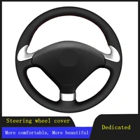 car products car accessories steering wheel cover black hand stitched genuine leather for peugeot 307 cc 2004 2005 2006 2007