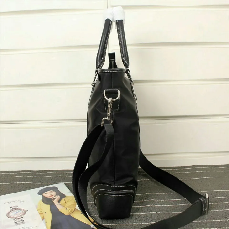 

Men's black nylon and leather office business briefcase large-capacity handbag waterproof men's computer bag