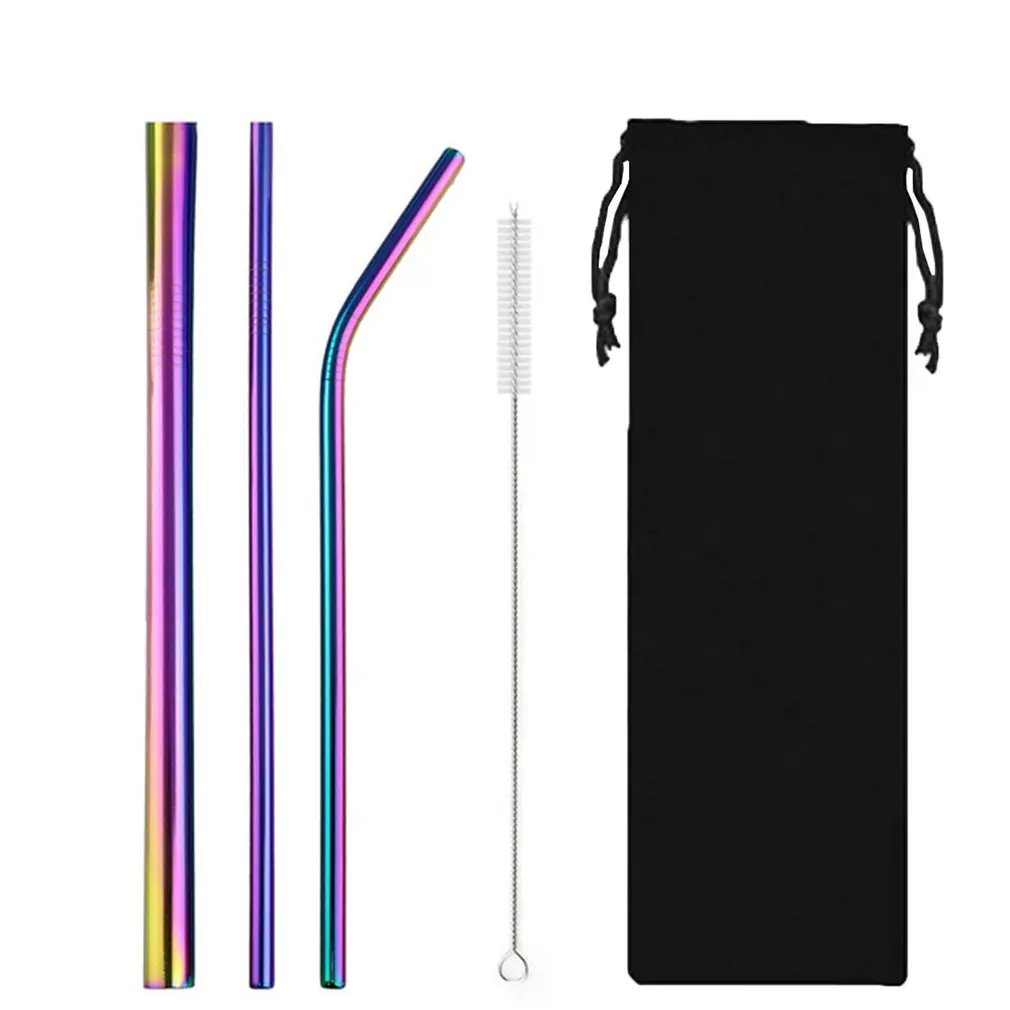 

Reusable Metal Drinking Straws 4/10Pcs 304 Stainless Steel Sturdy Bent Straight Drinks Straw & Bamboo straws