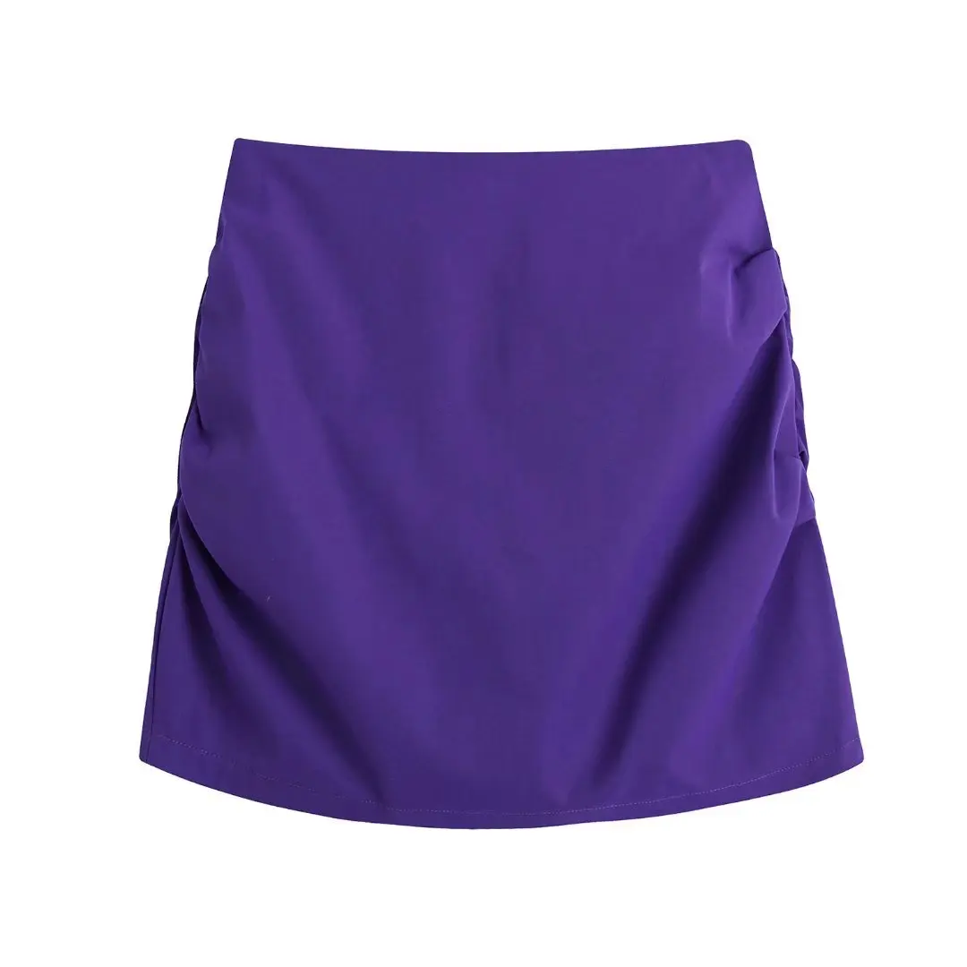 

Clazzaa Women Fashion Pleated Mini Skirt High Waist Side Pleats Invisible Back Zip Chic Lady Casual Elegant Short Skirt Female