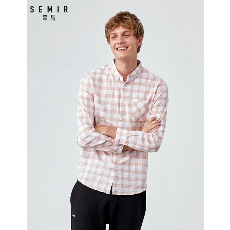 Мужская рубашка в клетку SEMIR Regualr мягкая хлопковая с отложным воротником модная