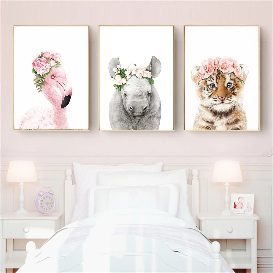 Настенная картина Зебра енот слон крокодил цветы Картина на холсте в