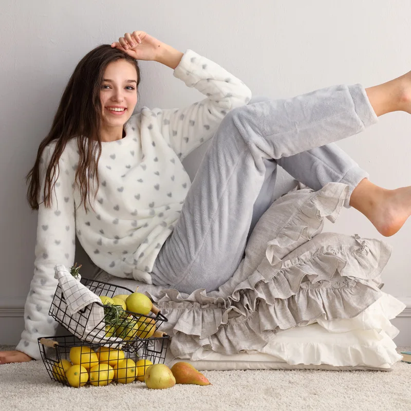 Осенне-зимние женские пижамные комплекты пижамы костюм для сна Толстая теплая