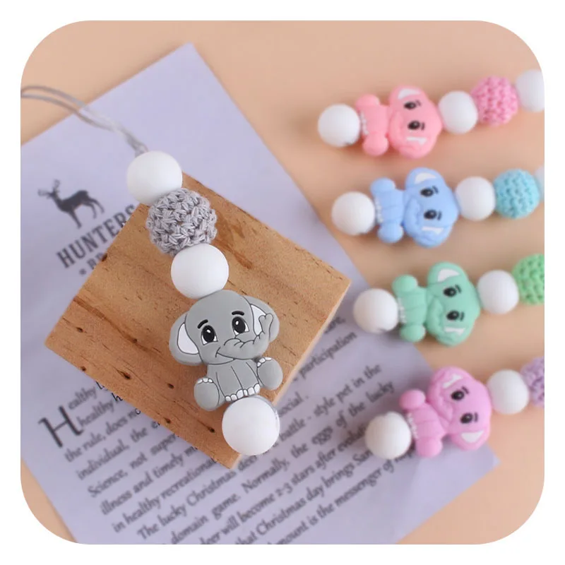 Kissteether-collar con cuentas de silicona para beb&eacute;, collar de elefante bonito para beb&eacute;, juguetes de dentici&oacute;n, collar para mam&aacute; para reci&eacute;n nacido-3