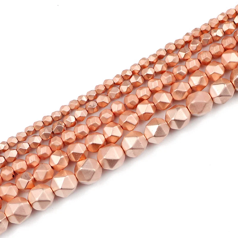 Matte Rose Gold JHNBY матовый цвета: золотистый, серебристый граненый круглый черный гематит Натуральный камень 3/4/6/8 мм Spacer Бусины для самостоятельного изготовления ювелирных изделий Выводы - Цвет: Matte Rose Gold
